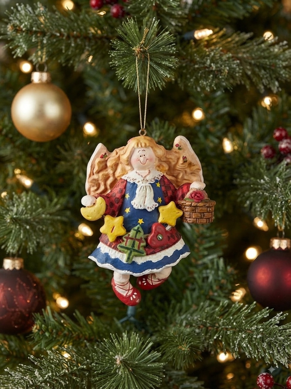 Vintage Jim Shore Heartwood Creek Angel Ornament – Starry Night Celestial Angel